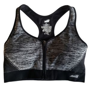 Avia Front Zip Black/Grey Sports Bra Size Large